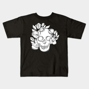 Minimalistic Continuous Line Skull with Poppies Kids T-Shirt